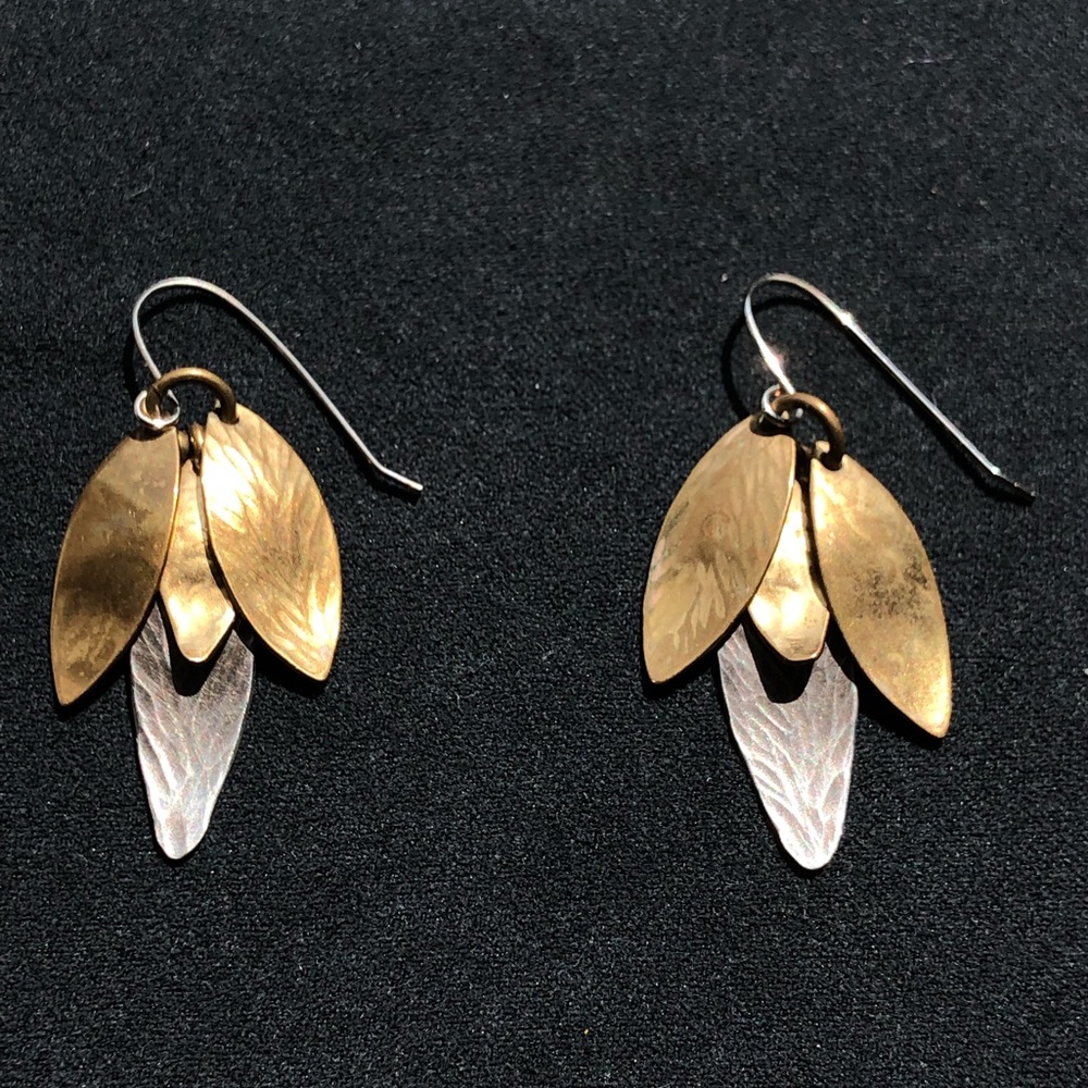 Gold and silver leaf design earrings. 1.5” drop